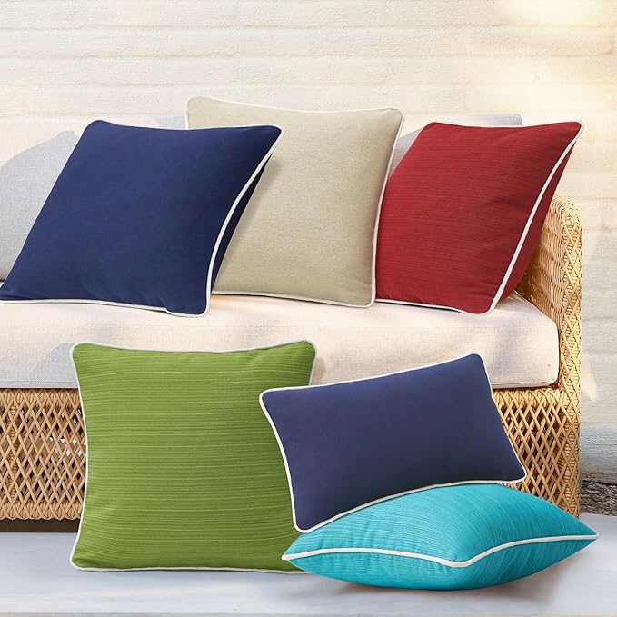 Decorative Outdoor Water Repellent Throw Pillows with Inserts, Set of 4, 16" x16" Pillows for Patio, Backyard, Bed, Couch, and Patio Furniture, Turquoise