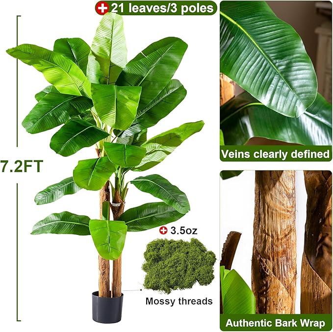 Tall Artificial Banana Tree Big Faux Tropical Bananas Trees Indoor Outdoor Realistic Floor Plant Large Fake Plants for House Home Living Room Office Front Porch Decor Outside Patio para decoracion