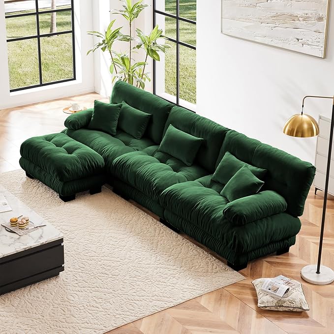 Green Ottoman for Modular Sectional Sofa, Single Sofa, Ottoman Seat for Convertible Sectional, Chenille Sofa Couch for Living Room, Bedroom, Apartment