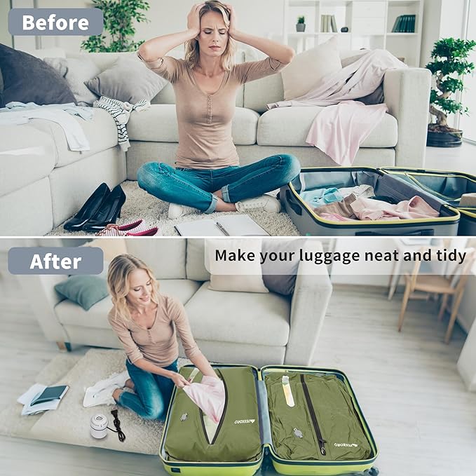 YEEKORO Vacuum Bag for Travel, Professional IPX8 Waterproof Reusable Vacuum Compression Bags for Travel Suitcases, Durable Space Saver Bag(2 PACK,With Pump)