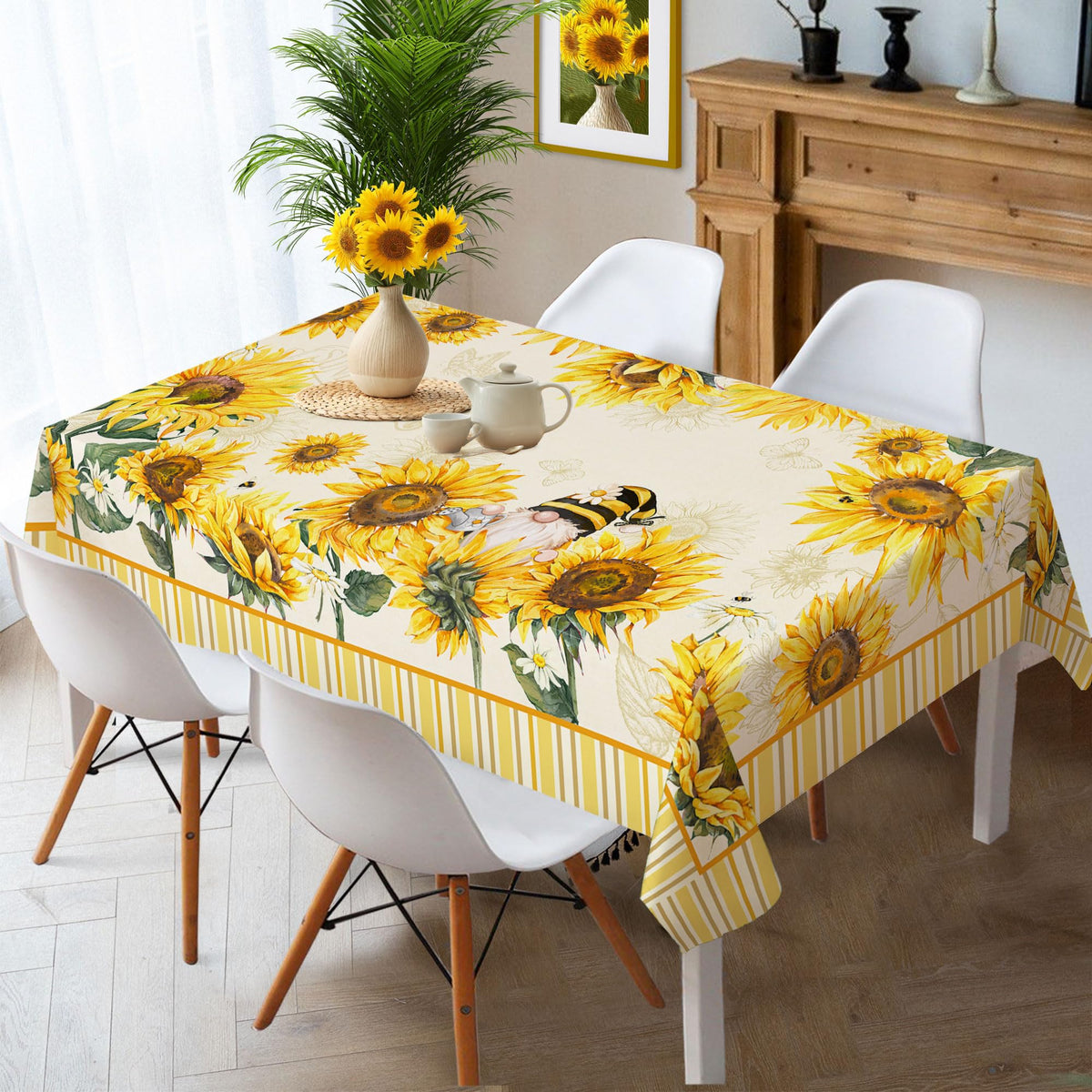 Hexagram Sunflower Tablecloth Rectangle 60x104 Inch Summer and Spring Yellow Floral Table Cloth Farmhouse Season for Home Kitchen Dining Party Decorations