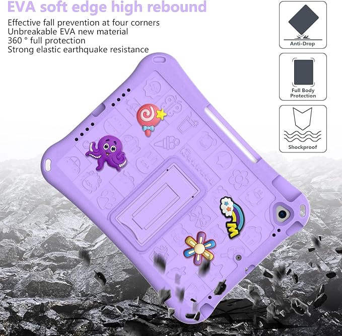 Case for iPad 10.2 Inch 2021/2020/2019/ iPad Pro 10.5 Inch/Air 3rd Gen (2019) Shoulder Strap Kickstand Children Friendly Anti-Scratch Shockproof Case Lightpurple
