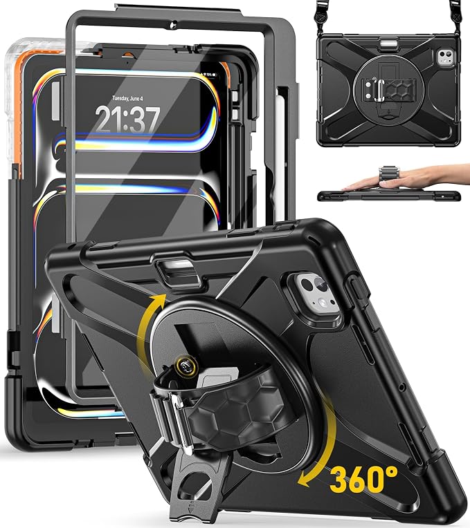 BRAECN Case for iPad Air 11 inch 2026(M4) 2025(M3) 2024(M2)iPad Pro 11 inch(4th/3rd/2nd/1st)&amp Air 10.9(5th/4th) Protective with Pencil Holder Screen Protector 360°Rotating Stand Handle Full Body