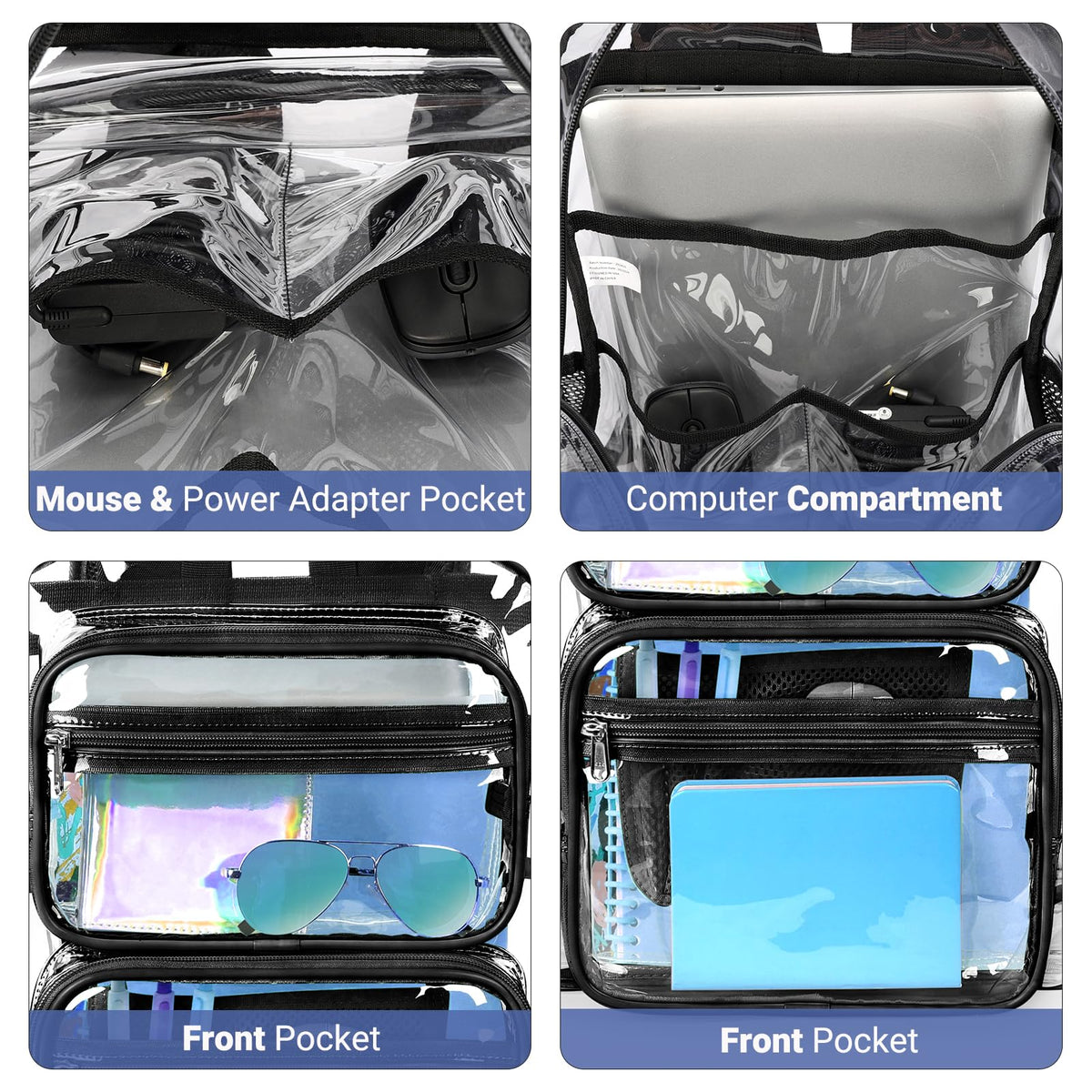 ZORFIN Heavy-Duty Clear Backpack for School and Work, Large Transparent Bag with Reinforced Straps
