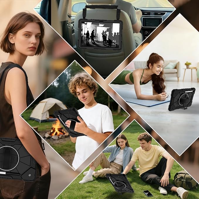 Case for Samsung Galaxy Tab S10 Lite/S10 FE/S9 FE /S9 Tablet Case 10.9/11 Inch with Rotate Stand &amp Hand Strap Screen Protector Pen Holder for Galaxy Tab S10 FE Cases Black
