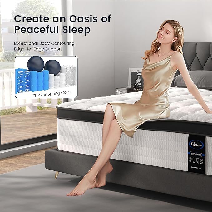 Queen Mattress, 16 Inch Hybrid Queen Size Mattresses in a Box, Medium Firm, Memory Foam and Pocket Springs, Strong Edge Support, Pressure Relief
