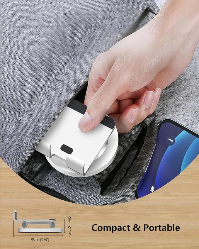 Phone Stand for Desk 360° Rotating Dual Adjustable Foldable Cell Phone Holder Heavy Solid All-Aluminum Base Anti-Slip Stable Support for Home Office Study Fits iPhone Galaxy 4-8 Phones