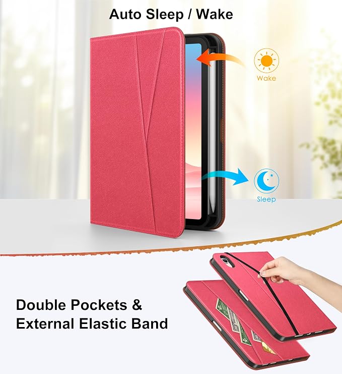 DTTO for iPad mini 7 A17 Pro 2024 aslo fit iPad mini 6 2021 Brown | 360 Degree Rotating Premium Faux Leather Folio Stand Cover with Pencil Holder Auto Sleep/Wake Multiple Angles Hand Strap