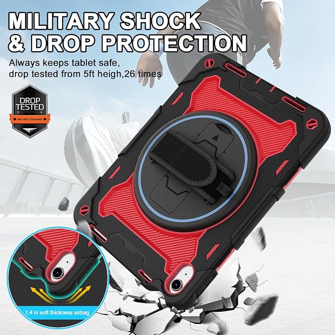 for iPad 9th 8th 7th Gen Case 10.2 inch with Screen Protector | 360° Rotating Kickstand Hand Strap Shoulder Strap Heavy Duty Military Grade - Kids Friendly