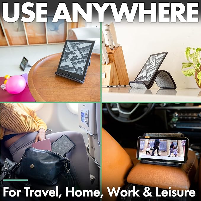 Flight Flap Airplane Tablet Holder Flexible Cell Phone and Tablet Holder Extra Large 12x7” Folding Cellphone Stand for Desk Kindle Bed Airplane Gadgets Long Travel Essentials (Black)