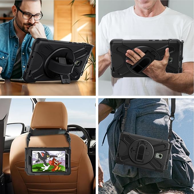 Gerutek Case for Samsung Galaxy Tab Active 5 2024/Active 3 2021 8 Black | Heavy Duty Shockproof Drop Protection Case with Screen Protector 360° Rotating Stand Handle/Shoulder Strap Pencil Holder