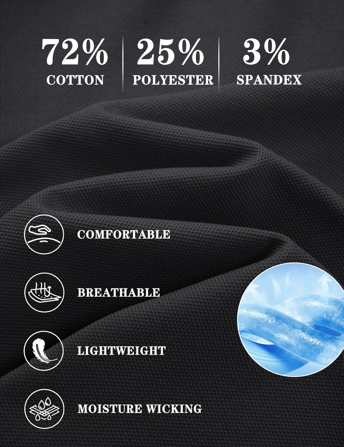 MAGNIVIT Cotton Polo Shirts for Men Short Sleeve Classic Fit Golf Shirt 3 Button Pique Collared T-Shirt Business Casual Black L