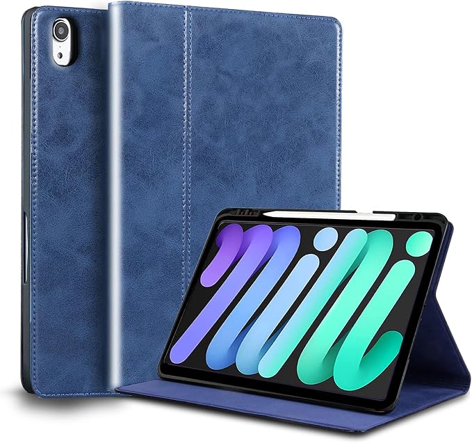 Leather Case for iPad mini 8.3 Folio CoverBuilt-in Pencil Holder | Genuine Leather Smart Protective CaseFits iPad Mini A17 Pro 7th 2024/6th 2021Auto Wake/SleepShockproof &amp Drop-Proof.Black