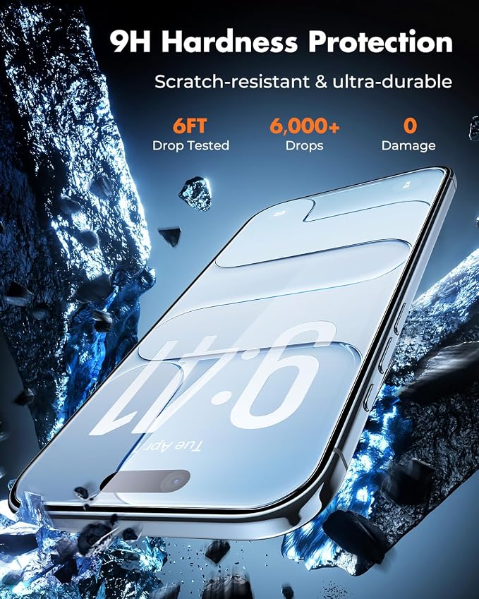 UNBREAKcable iPhone 15 Screen Protector 3-Pack Upgraded Dual-Tempered Glass + 3 Camera Lens Protectors Military-Grade 9H Hardness HD Clarity Anti-Fingerprint Case Friendly 6.1 Inch | Upgraded Du