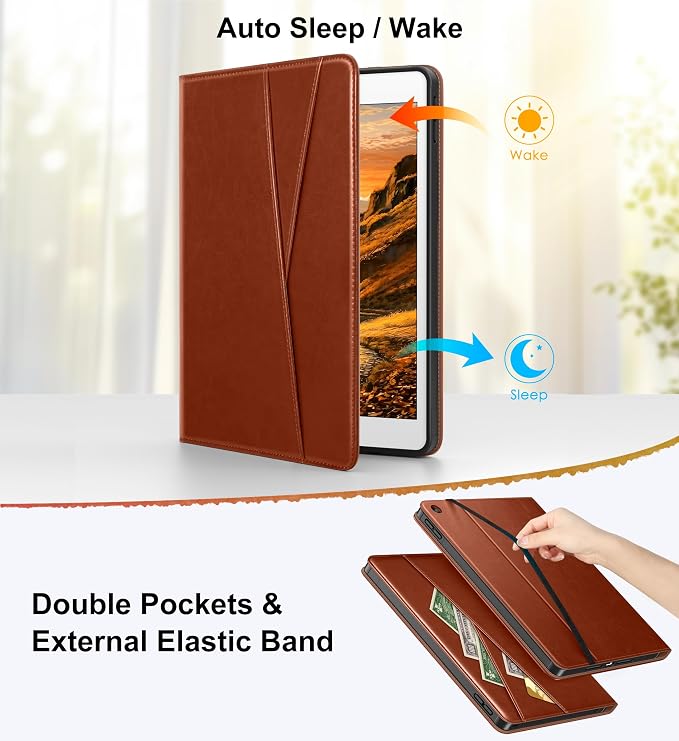 DTTO for iPad 9th/8th/7th Gen Case 10.2 Inch (2021/2020/2019) Brown | 360 Degree Rotating Premium Faux Leather Folio Stand Cover with Pencil Holder Auto Sleep/Wake Multiple Angles Hand Strap