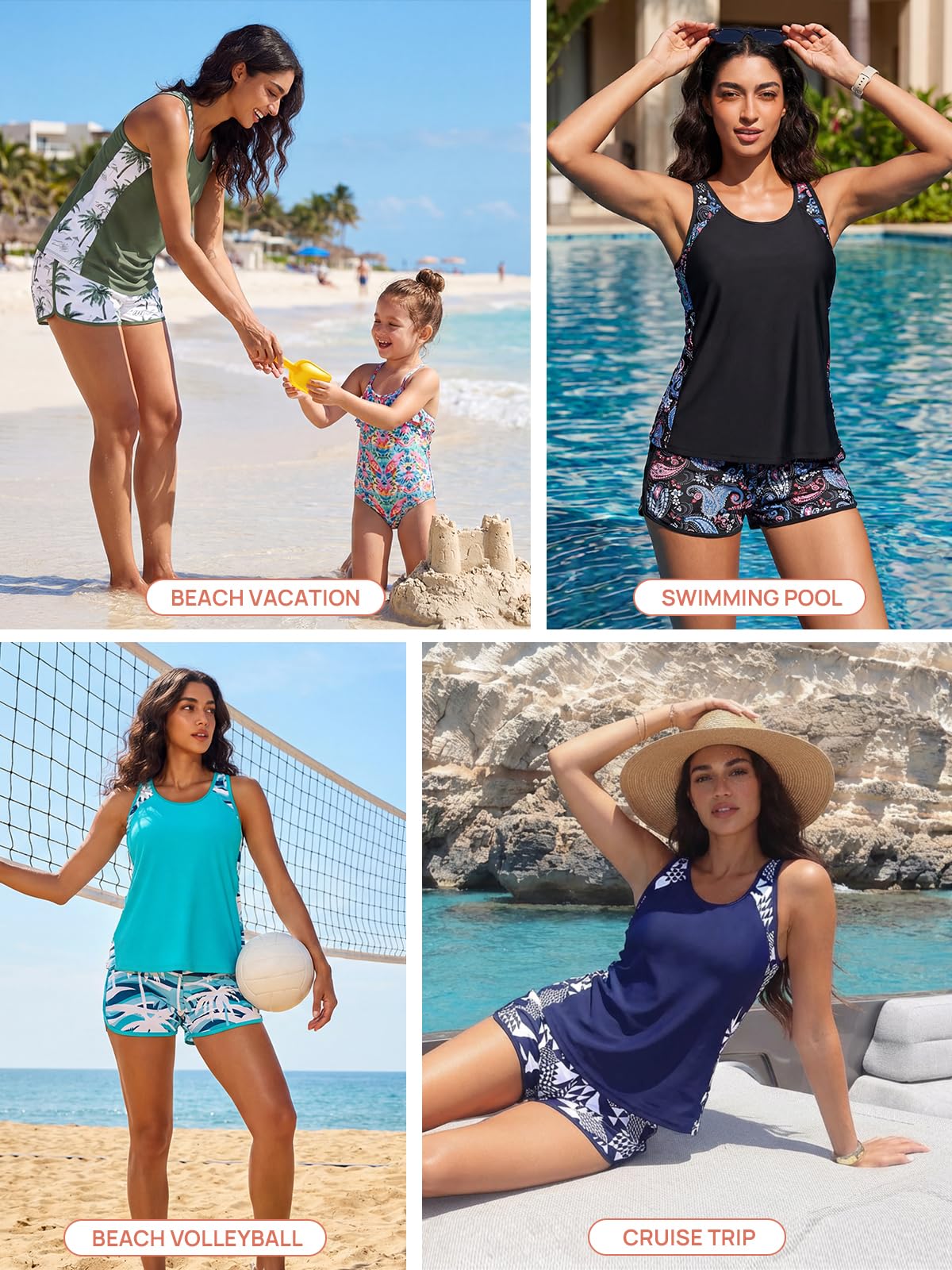 Summer Mae Blouson Tankini Swimsuits for Women Tummy Control Bathing Suits