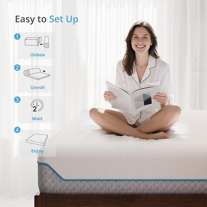 EGOHOME 12 Inch Full Mattress in a Box, Gel Infused Memory Foam Mattress with Cooling Cover, Medium Firm for Back Pain Relief, Foam Made in USA, Fiberglass Free, CertiPUR-US Certified, 54”x75”x12”