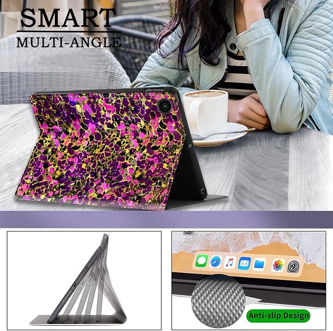 Case for Samsung Galaxy Tab A11 + Plus/A9 + Plus 11 Inch 2025/2023 Ultra-Thin Multi-Angle Protective Cover with Auto Sleep/Wake Black Cat and the Blue Flower