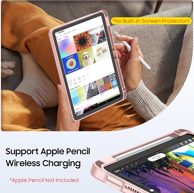 Fintie Shockproof Case for iPad Air 11-inch &amp iPad Air 5th/4th Gen 10.9 in | Slim Frosted Hard Back Cover Multi-Angle Viewing Built-in Kickstand &amp Pencil Holder Anti-Scratch Black