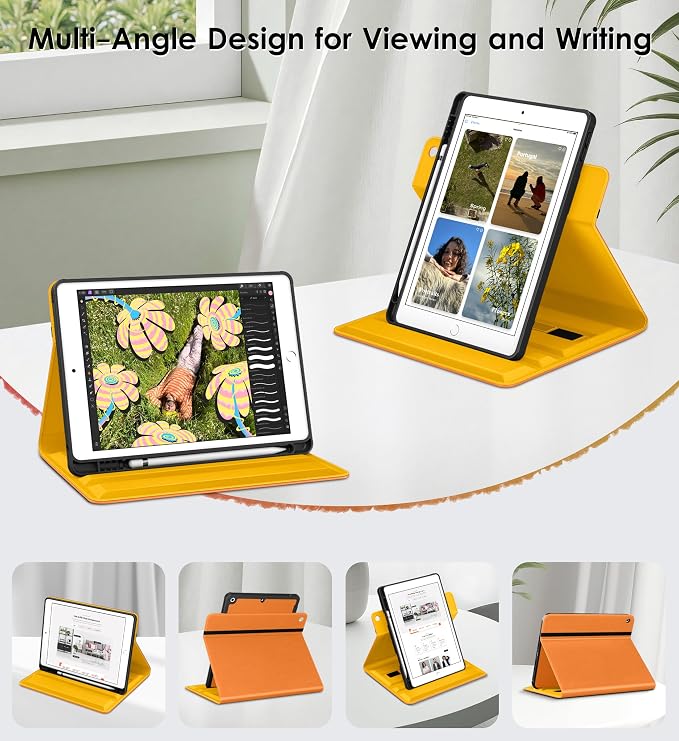 DTTO for iPad 9th/8th/7th Gen Case 10.2 Inch (2021/2020/2019) Brown | 360 Degree Rotating Premium Faux Leather Folio Stand Cover with Pencil Holder Auto Sleep/Wake Multiple Angles Hand Strap