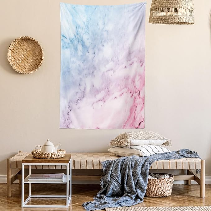 Ambesonne Marble Print Tapestry, Pastel Toned Cloudy Crack Lines Stained Antique Shabby Design, Fabric Wall Hanging Decor for Bedroom Living Room Dorm, 23" X 28", Pink