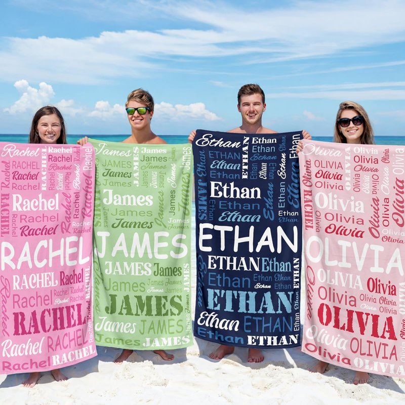 Aurlova Personalized Beach Towels for Kids with Name, Custom Pool Towels for Adult, 2 Size - Standard and Oversized, Quick Dry Towel, Gift for Dad Man Boy