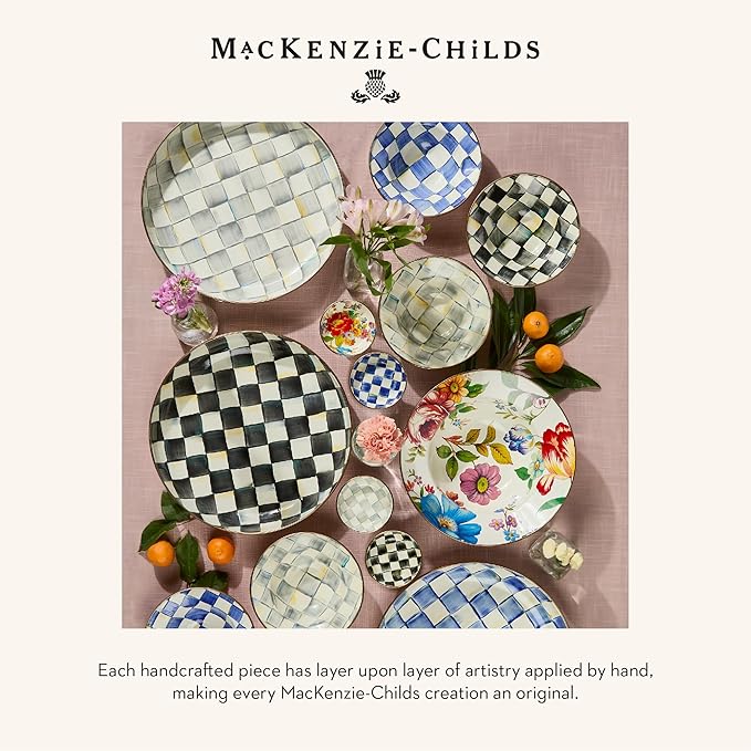 MACKENZIE-CHILDS Enamel Dipping Bowl, Small Serving Bowl for Entertaining, Gray-and-White Sterling Check
