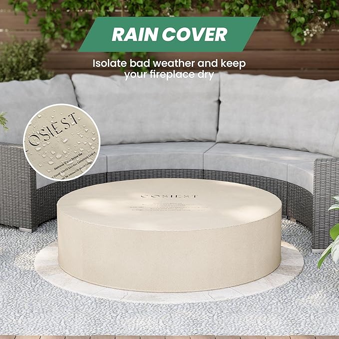 COSIEST Outdoor Propane Fire Pit Coffee Table w Terrazzo White 42 inch Round Base Patio Heater, Certified, 50,000 BTU Stainless Steel Burner, Wind Guard, Transparent Gray Fire Glass, Rain Cover