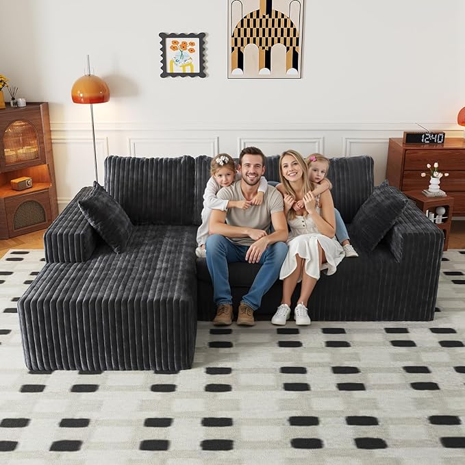 94" Cloud Sectional Couch with L-Shape Chaise,4 Seat Modern Modular Sofa with Side Pockets,Upholstered Couches for Living Room Bedroom, Boneless Couch,No Assembly Required