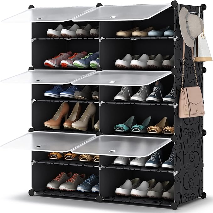 HOMIDEC Shoe Rack Organizer, 6 Tier Storage Cabinet 24 Pair Plastic Shoe Shelves for Closet Hallway Bedroom Entryway