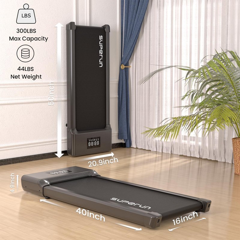 Superun SupeRun Under Desk Treadmill, Walking Pad, Portable Treadmill with Remote & APP Control and LED Display, Quiet Walking Jogging Machine for Office Home Use (Black02)