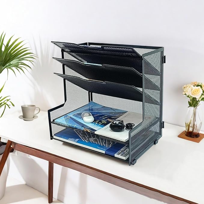 Generic 5-Tier Metal Mesh Desk Organizer, Office File Holder, Paper Organizer for Home Office Furniture, Black