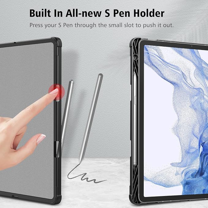 Fintie Portfolio Case for Samsung Galaxy Tab S8/Tab S7 11 Inch | Multiple Angles Business Cover with Pocket Built-in S Pen Holder Auto Sleep/Wake Dreamy Marble