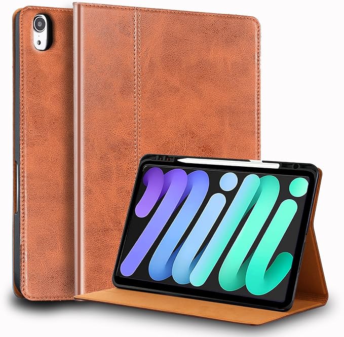 Leather Case for iPad mini 8.3 Folio CoverBuilt-in Pencil Holder | Genuine Leather Smart Protective CaseFits iPad Mini A17 Pro 7th 2024/6th 2021Auto Wake/SleepShockproof &amp Drop-Proof.Black