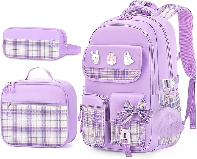 School Backpacks for Girl - 5PCS Cute Girls Backpack with Lunch Box Set for Kids Teens Elementary Middle School,18" Large Capacity Bookbag with Multiple Pockets,Perfect for Travel and School