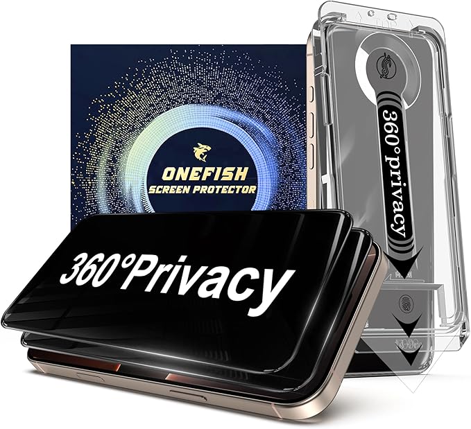 OneFish Screen Protector for iPhone 13 Pro Max / 14 Plus Privacy 4-Way 360° Anti-Spy Tempered Glass 9H Hardness HD Clear Anti-Fingerprint 3D Curved Edges Case-Friendly &amp Easy Installation