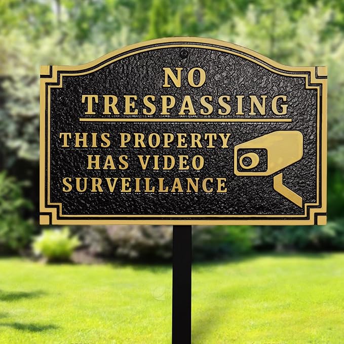 Morgtta No Trespassing - This Property Has Video Surveillance,Home Security Camera Sign with Stakes, Heavy Duty Material, Embossed Letters, 11.5"×7.5” with 31.5" Post and Upgraded Stainless Screws