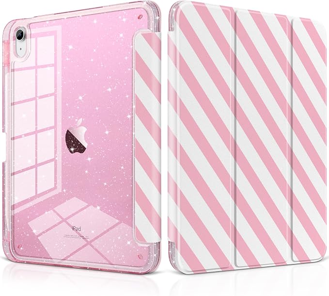 MEEgoodo Case for iPad A16 11th Generation 2025/10th Generation 2022 Glitter Tablet Cases with Transparent Acrylic Back+Trifold Stand +Pencil Holder+Auto Wake/SleepAbstract Sun &amp Palm Tree