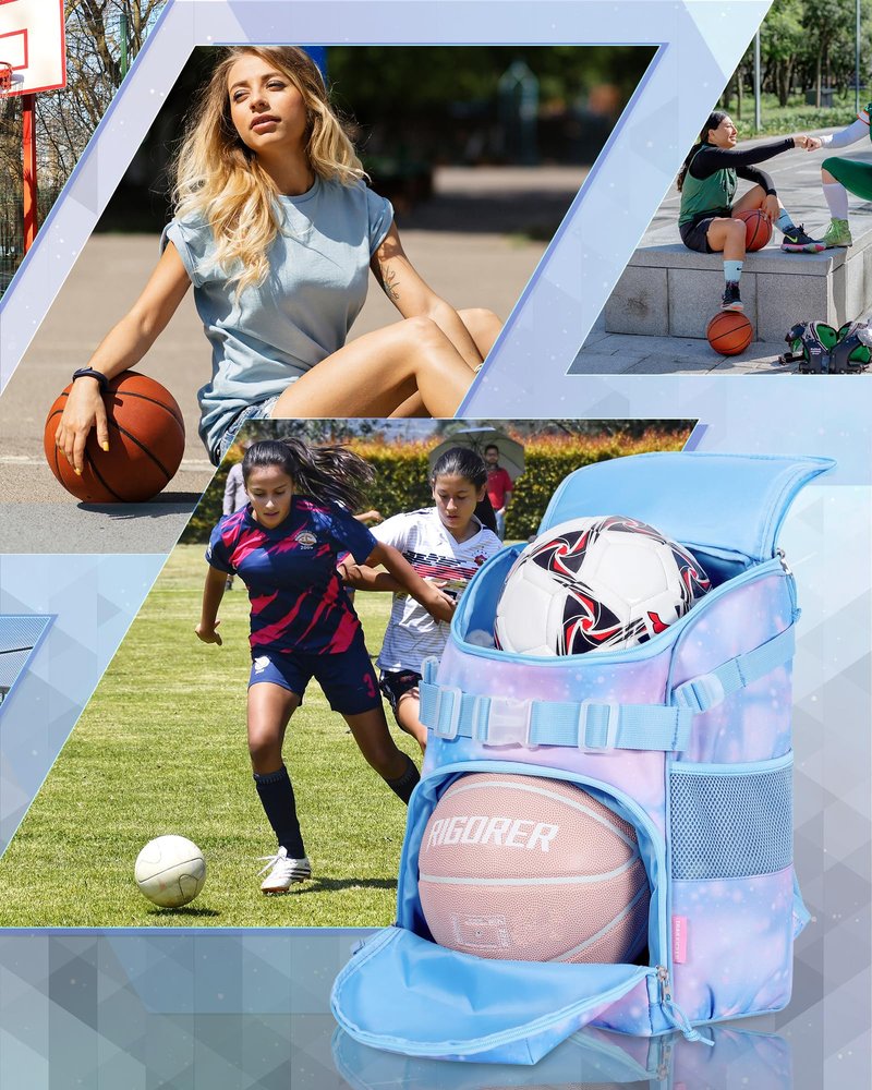 TRAILKICKER Basketball Backpack Women Fit Soccer Volleyball Baseball Football Sports Backpack Training Equipment Bag for Team (Sky Blue, M)