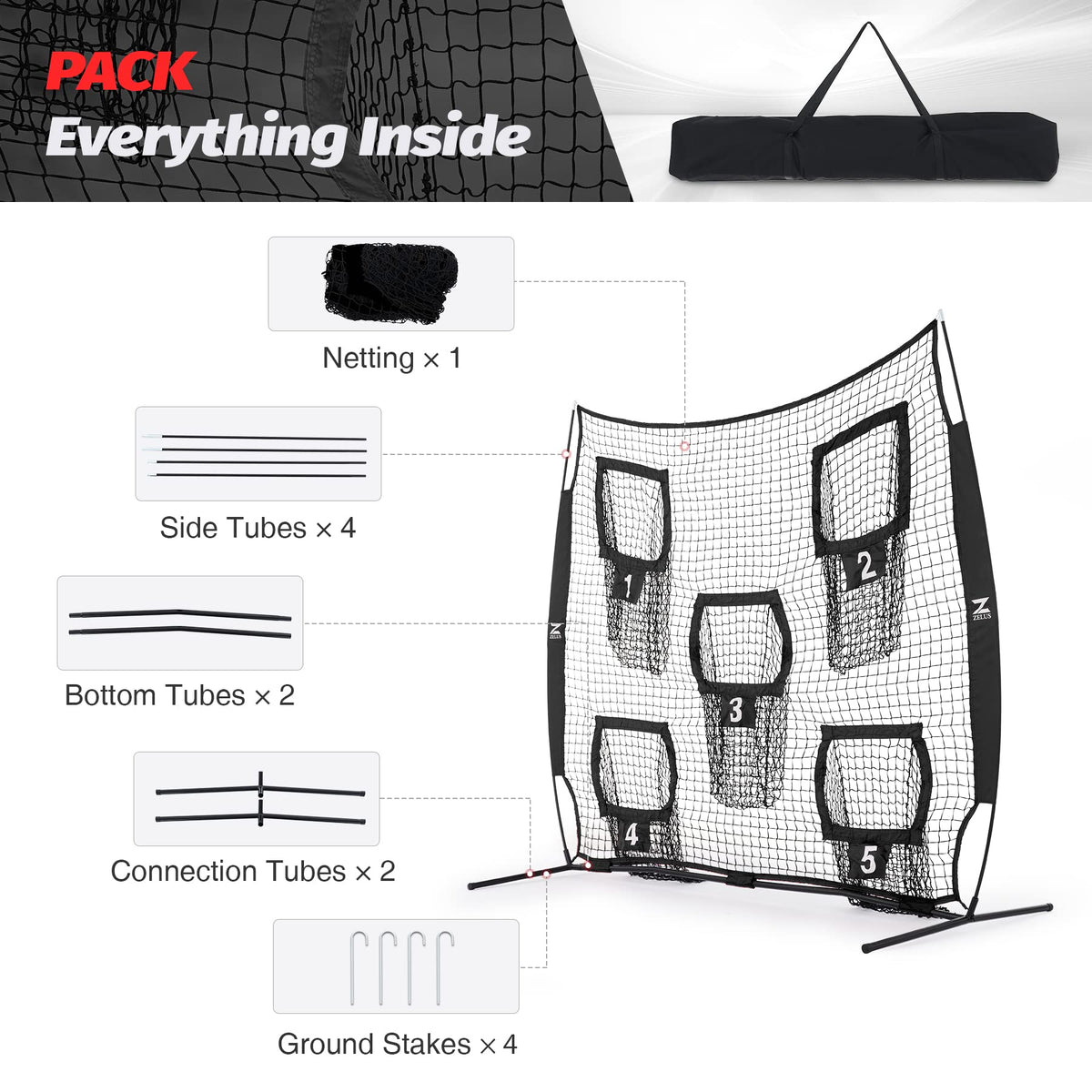 ZELUS Football Throwing Net, 7x7ft Football Training Equipment with 5 Target Pockets for Throwing and Passing Practice, Portable Quarterback Trainer Net, QB Throw Accuracy Net with Carry Bag