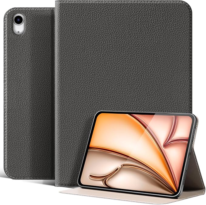 Leather Case for iPad Air 11 M2/M3/M4 &amp 10.9 4th/5th Gen Black | 2024-2026 2020/2022 Protective Shockproof Smart Cover Adjustable Stand Auto Wake/Sleep and Multiple View Angles