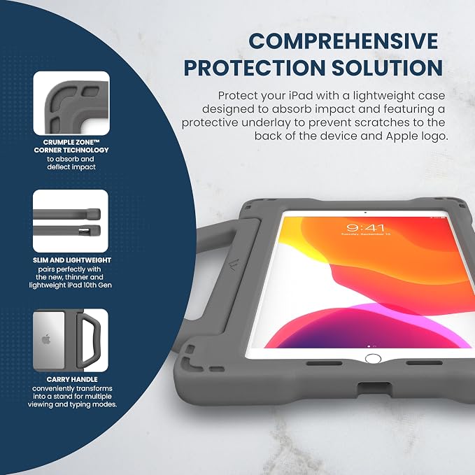 Brenthaven Bounce Rugged iPad Case Fits ONLY Apple 11th Gen 2025 &amp 10th Generation 2022 (10.9-inch) Drop Tested Cover - Gray