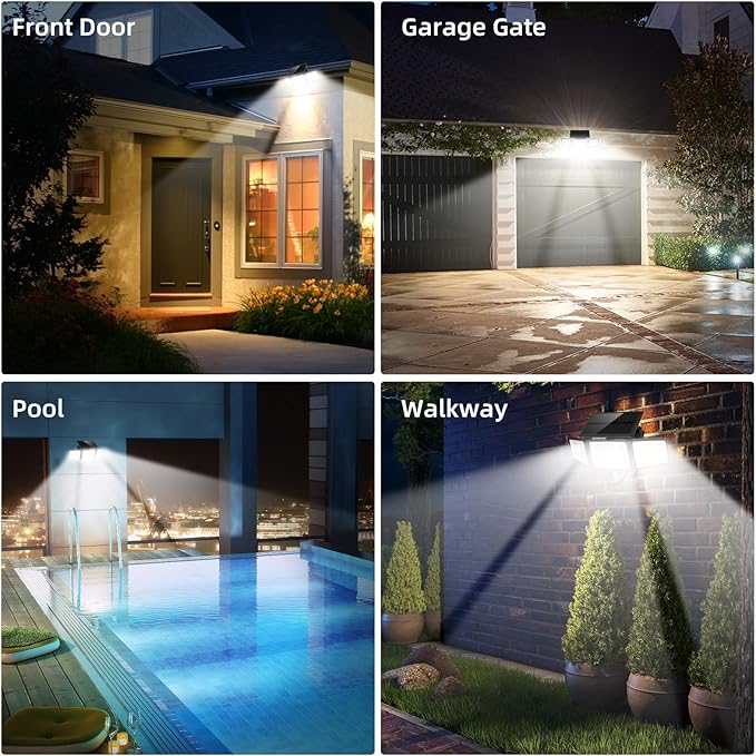 daphino 2500LM Solar Lights Outdoor with Motion Sensor,3 Head 270° Wide Angle Street Area Lights,IP65 Waterproof Security Lighting with 3 Modes(Non-Remote,1 Pcs)