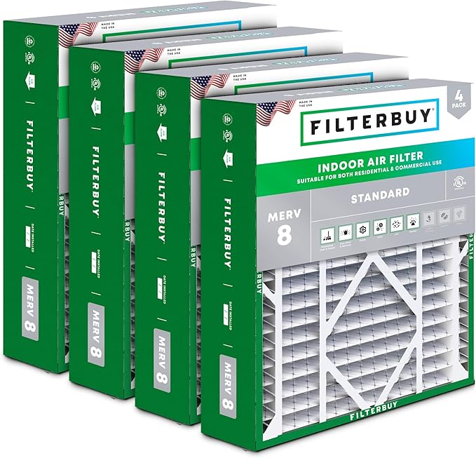 Filterbuy 21x21x5 Air Filter MERV 8 Essential Dust & Allergy Defense,