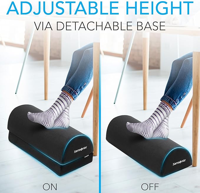 Samsonite Ergonomic Foot Rest, Adjustable Memory Foam Foot Stool for Under Desk at Work, Office Desk Accessories for Long Sessions and RelaxingComfort