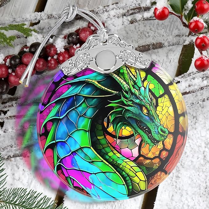 Majestic Dragon Christmas Ornament - Stained Glass Hanging Decoration for Tree, Gift Idea