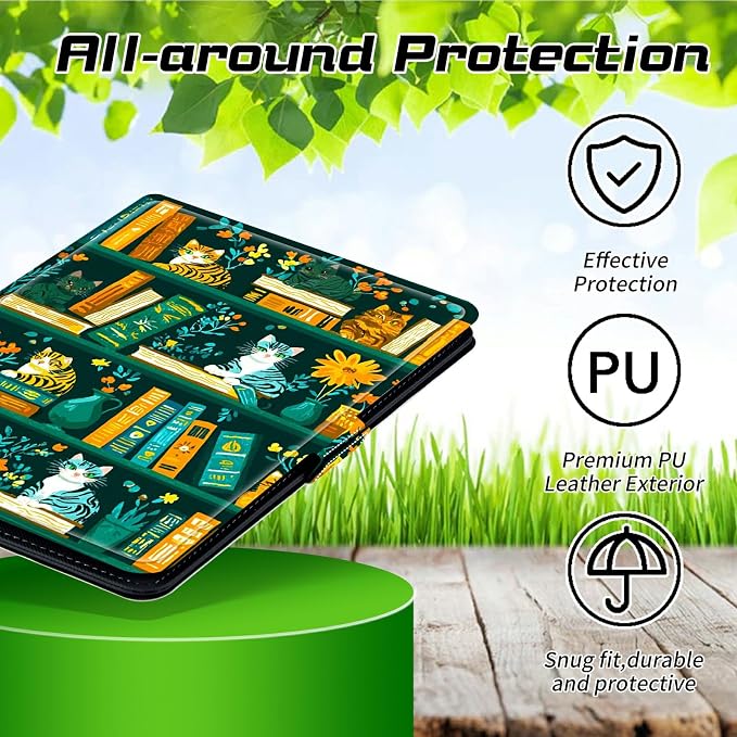 for Walmart Onn 10.1 2024 Onn 10.1 Gen 4 Universal Tablet Case 360 Degree Rotating Kickstand Protective Stand Case with Multiple Viewing PU Leather Shell Case Black Book Cat