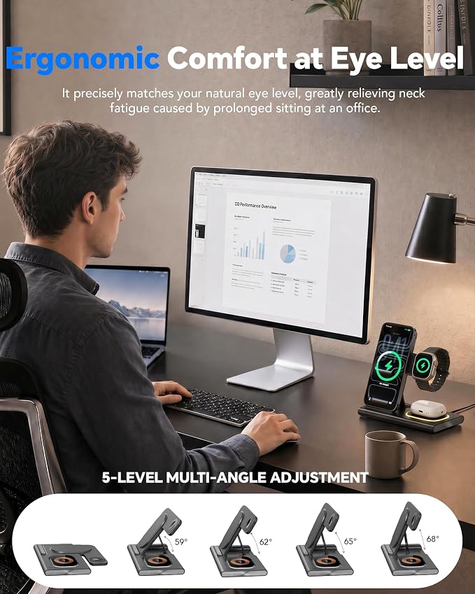 3 in 1 Foldable Wireless Fast Charging Station for Apple Multiple Devices | iPhone Charging Station for iPhone 17 Travel iWatch Charger Stand Light Nightstand Charging Dock for Apple Watch/Airpods