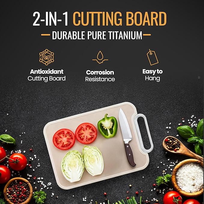 Titanium Cutting Board for Kitchen, Double-Sided Non-Slip Chopping Board, 15.4 x 10.6 Inch, Non-Toxic & Food-Grade, Dishwasher Safe, for Meat, Vegetables, Fruits & Meal Prep, Durable & Easy to Clean