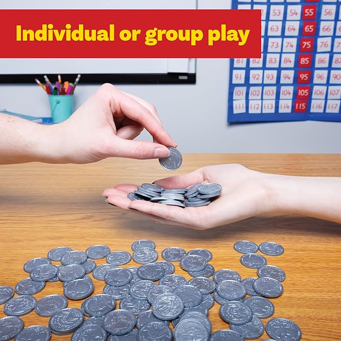 LEARNING ADVANTAGE - 7524 Learning Advantage, Play Quarters Plastic Coins - Set of 100